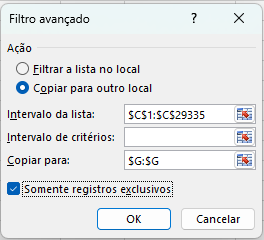 Excel Copiar valores exclusivos