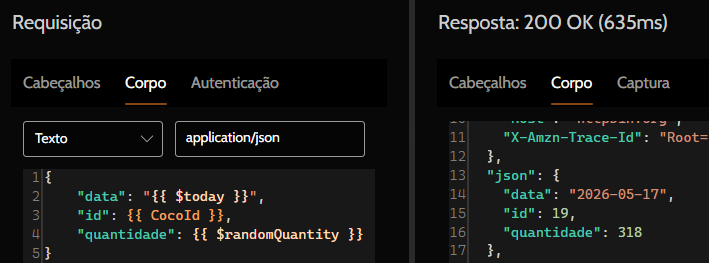 Variável predefinida dentro do corpo da requisição