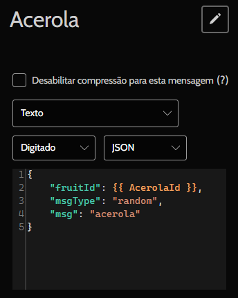 Exemplo de mensagem de cliente em um WebSocket